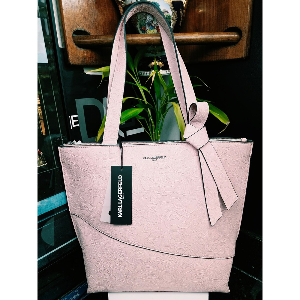 Karl Lagerfeld Chantelle Lace Tote Bag Pink Bow Floral Shoulder Bag LH2BZ1BD